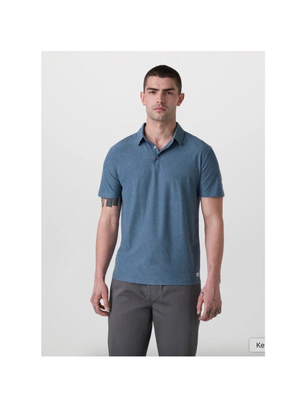 Vuori Men's Strato Tech Polo Shirt 4-Way Stretch Pool Blue Sea Heather Size M